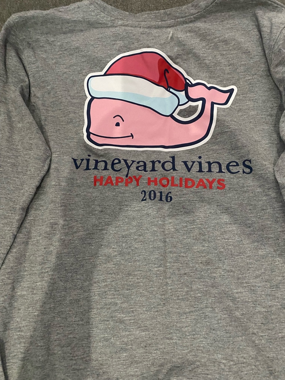 Vineyard Vines Gray Holiday Whale long sleeved Pink Whale  children’sXL